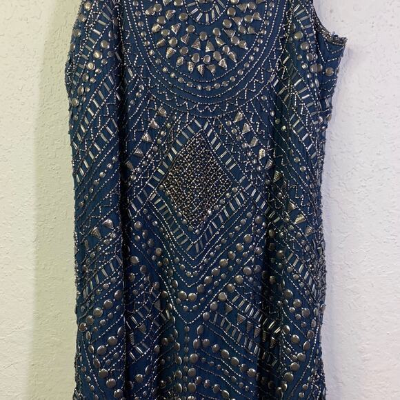 PARKER Blue Allegra Beaded Embellished Silk Sleeveless Mini‎ Shift Dress Size M - Picture 5 of 13